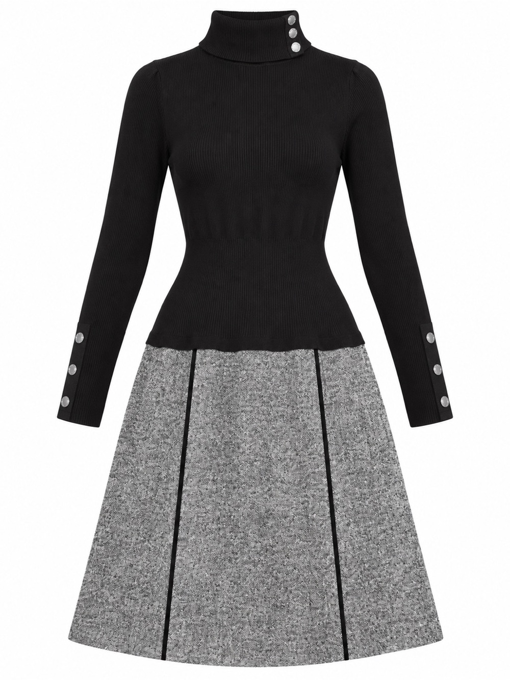 White House Black Market Black & Gray Mixed Media Sweater Dress Size 0 - Picture 2 of 4